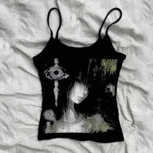 Gothic Women Tops Y2k Vintage Crop Tops Harajuku Emo 90s Gothicเสื้อผ้าผู้หญิงวินเทจฤดูร้อนรัดตัวShoujoสาวสไตล์Emo