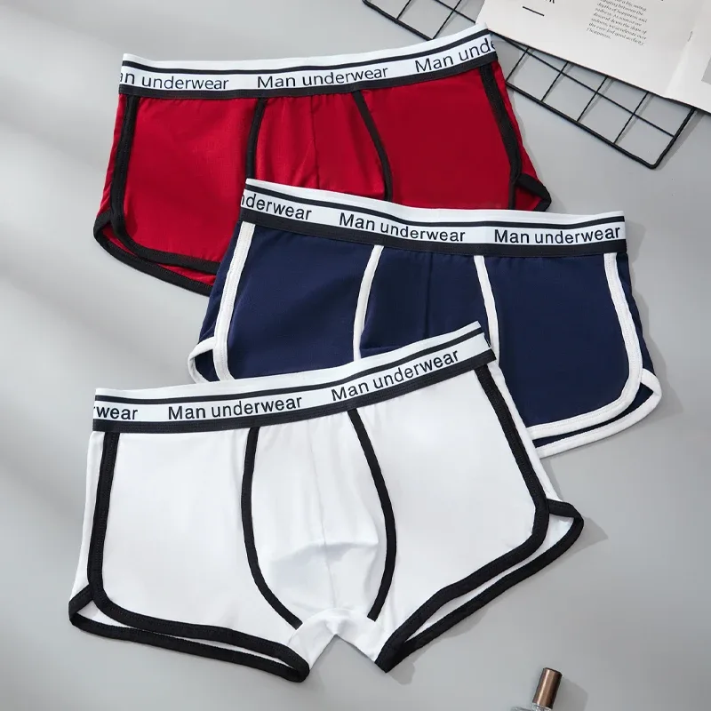 Ropa interior de algodón para hombre, 3 uds., con cintura con letras, calzoncillos Boxer cómodos y transpirables, bañadores suaves para hombre