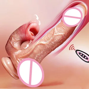 Realistisk Dildo Vibrator Teleskopisk Kvinne Fjernkontroll Vaginal Masturbator Anal Plugg Penis Oppvarmet Vibrerende Sexleketøy For Kvinner
