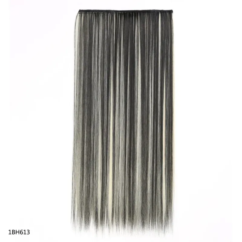 Daily Use Clip in Hair Extensions 5 Clips One Piece Instant Volume Long Straight Synthetic Hair Brown Blonde Color for Women