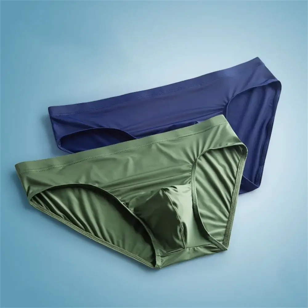 2pcs Big Pouch Nylon Men Underwear Briefs Ice Silk Male Seamless Underpants Low-Waist Thin Panties Plus Size