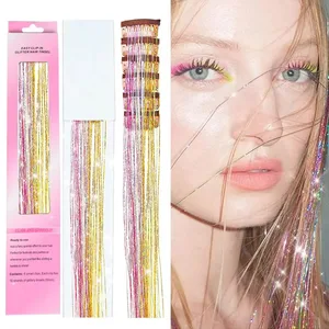 Synthetic Hair Clips in Glitter Tinsel Hair Extensions 20 Inch 6 PCS/Set Heat Resistant Sparkle Clip in Hair for Girls Women