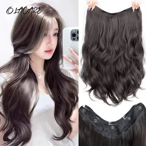 Extension capillaire synthétique longue bouclée ondulée de 20 pouces, postiche à clips en forme de V, postiche résistante à la chaleur à 4 clips pour femmes, fête quotidienne