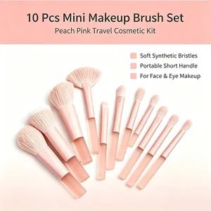 Juego de 10 Uds de brochas de maquillaje de viaje, Mini brochas de maquillaje, tamaño de viaje, sombra de ojos pequeña, lápiz labial, brocha para base, sombra, contorno, rubor
