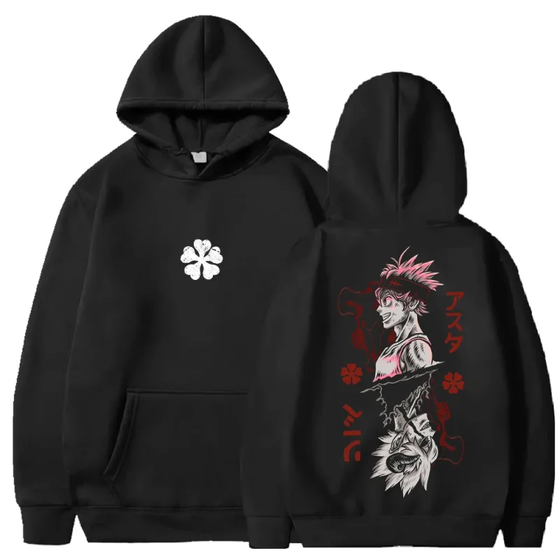 Black Clover Asta Printed Hoodies Manga Fashion Hooded Tops Men Women Clothing Long Sleeves Casual Fleece Loose Soft Streetwear
