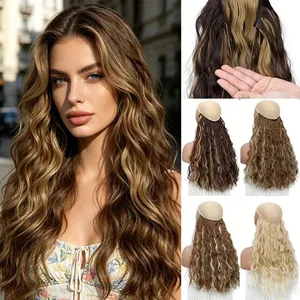 Extensions de cheveux synthétiques longs et ondulés de 18 pouces, ligne de pêche Invisible, postiches douces pour femmes, usage quotidien