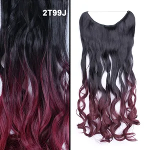 Jeedou Wavy Hair Extension Elasticity Invisible Wire Fish Line One Piece No Clips Synthetic Hairpieces Ombre Color For Ladies