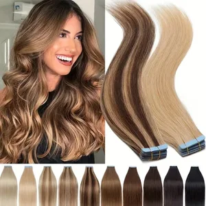 Tape sa Mga Extension ng Buhok ng Buhok ng Tao Blonde Seamless Tape Mga Extension ng Buhok na 4x0.8cm Balat Weft PU Tape Sa Buhok 20PCS 12"-22"