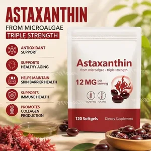 Ang Astaxanthin Softgels Mula sa Microalgae ay Nagsusulong ng Collagen Production Soy Free Gluten Free Non GMO Triple Strength 120 Softgels
