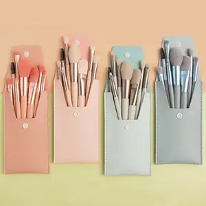 Mini conjunto de pincéis de maquiagem, kit de pincéis cosméticos portátil com cerdas sintéticas macias com bolsa de armazenamento para blush, sombra, maquiagem facial