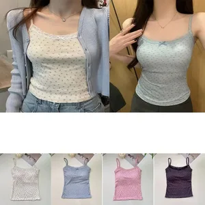 Sweet Floral Tops Lace Flower Print Camis Elegant Y2K Short Tank Tops Slim One Size Sexy Vest Lady