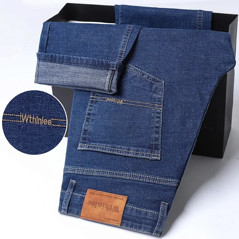2026 Pantaloni in denim elasticizzato slim fit blu regolari dritti Primavera Autunno Jeans classici da uomo alla moda da uomo