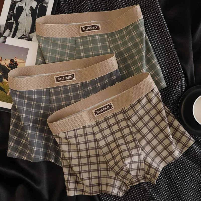 4-delige heren geruite bedrukte retro boxershorts, zacht, comfortabel, ademend ondergoed, naadloze herenboxershorts