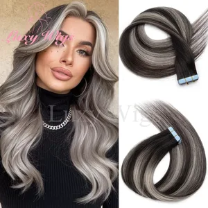 Nagha-highlight ng Gray Tape sa Mga Extension ng Buhok ng Tao Straight Black Blonde Seamless PU Skin Weft Tape Sa Mga Extension ng Buhok 20PCS