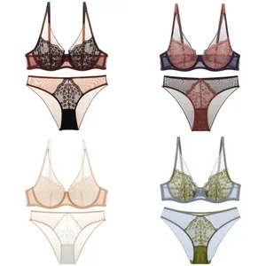 Mesh-Spitze-Blumen-BH-Set, Dessous-Unterwäsche, Push-Up-BH, Damen, nahtloser Büstenhalter, Mesh-BH, Höschen-Set, romantische Abende