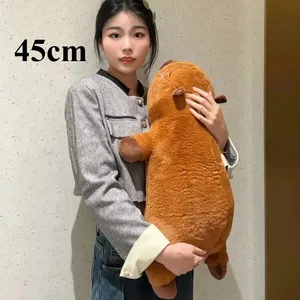 Kawaii Capybara 플러시 장난감 Capibara 푹신한 인형 긴 수면 부드러운 베개 소파 쿠션 낮잠 학교 크리스마스를위한 잠자는 장난감