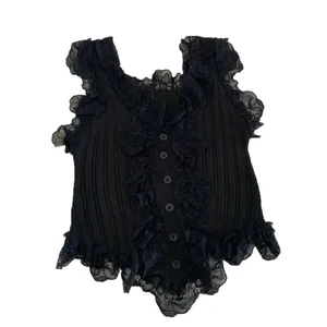 Cute Y2k Lace Knitted Crop Top Tank Korean Style Women's Knit Vest Top Undershirt Sweet Sleeveless Camisole Summer