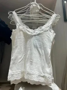 Sweet Lace Patchwork Slim Tank Tops Kvinder Sommer Hvid Sexet Enkel Bomuld Bløde ærmeløse veste Kvinde Vintage Chic Y2K Camisole