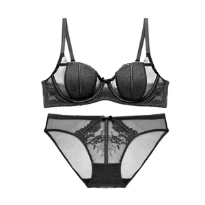 Sexy Elegant French Lace Lingerie Women's Soft Underwired Top Support Gathered Comfortable Not Empty Cup Bra