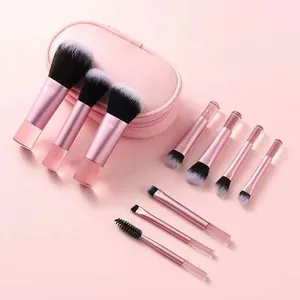 Juego de mini brochas de maquillaje de 10 piezas con bolsa Brocha de maquillaje portátil de tamaño de viaje disponible en varios colores