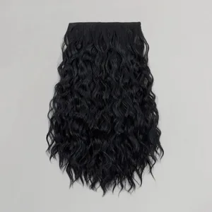 Sambungan Rambut Klip Dalam Sintetik 18Inci Sintetik 6 Klip Kerinting Berombak Pendek Hiasan Rambut Coklat Hitam Beralun untuk Wanita
