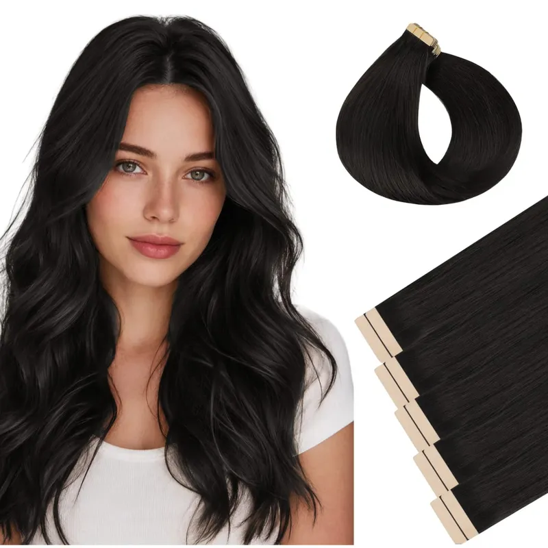 Sunmofavo Invisible Tape In Hair Extensions Seamless Full Thick Silky Straight Ombre Walnut Brown 10Pcs 100% Remy Human Hair