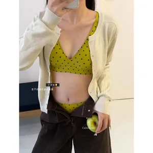 American Retro Polka Dot Underkläder Set Seamless Deep V BH Trådlös Jelly Soft Support Anti Sagging Sexig Comfort Dam MOYISU BH