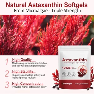 Astaxanthin Softgels 12mg Bawat Paghahatid ng Microalgae 120 CT Gluten-Free Soy-Free Non-GMO Vegan na Sumusuporta sa Antioxidant Activity