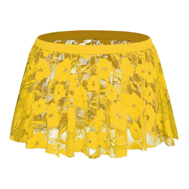 Men Solid Lace Skirt Mesh See Through For Lingerie Low For Rise Pleated Skirts Floral Pattern See‑through Male Daily Bottom