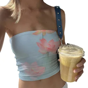 Hauts tubulaires à imprimé Floral pour femmes, hauts Bandeau sans bretelles, chemises cintrées, Streetwear, été