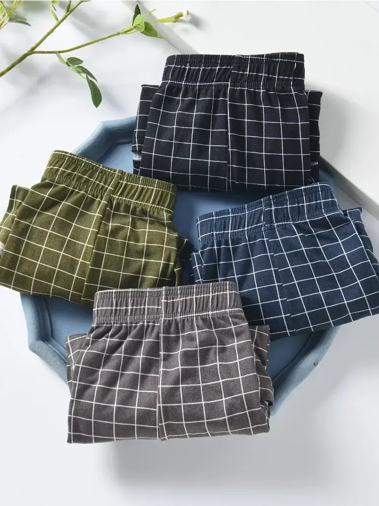 4 Piece Set Of Plaid Printed Elderly Aro Pants Casual And Loose Men's Boxer Shorts Comfortable And Breathable Underwear