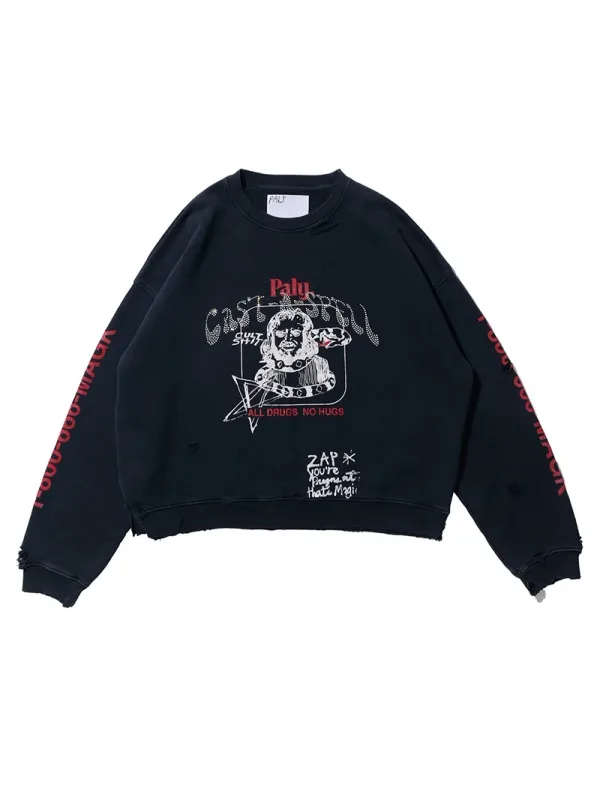 New Oversize PALY Hoodies Men Woman Washed Black Damaged Best Quality Casual Vintage Cardigan Zip Sweatshirts