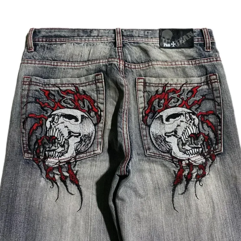 Streetwear Casual Brune Carpenter-jeans Mænd Kvinder Tung lommebroderi Bredt bendetaljer Modebukser Løs pasform Blød Y2K