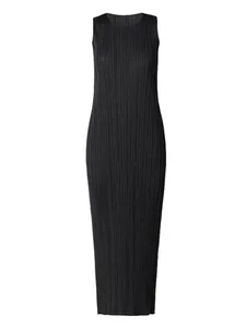 Miyake Pleated Women Dress Summer Sleeveless Long Classic Korean Fashion Casual Elegant Female Lce Water Blue Beach Dress TP5045