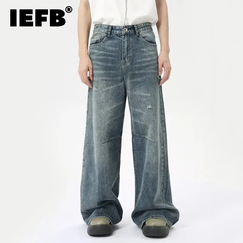 American Style Men's Denim Pants Washing Fashion Loose Men's Straight Trousers Casual Wide Leg Jeans New Summer 2024 9C6303