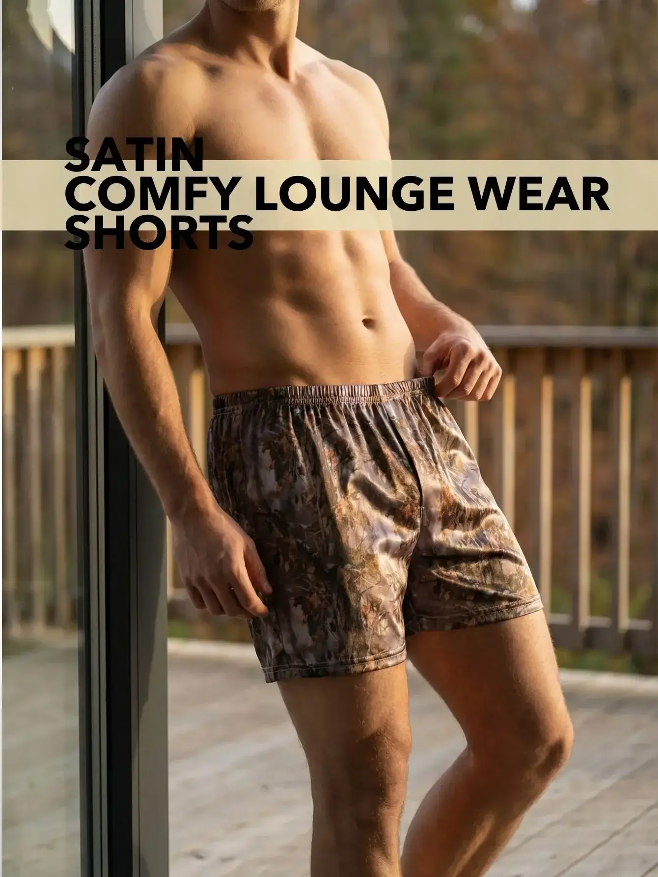 1 Piece Men's Lightweight Breathable Metallic Sheen Casual Home Loungewear - Camouflage Print Satin Sleep Shorts