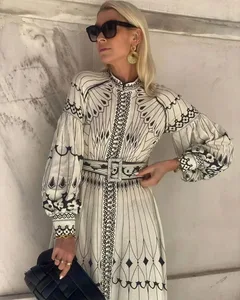 Retro Elegant Stand Collar Long Dress Wa