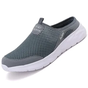 Mens Half Slippers Summer Breathable Mesh Mens Shoes Outdoor Casual Walking Driving Shoes Large Flat Light Mesh Slippers Sandals