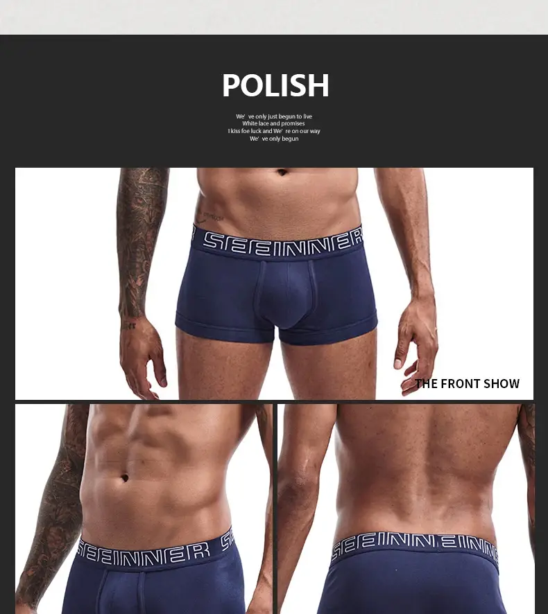 Seeinner Mens Boxer Shorts Cotton U Convex Pouch Underwear Soft Comfortable Underpants Cueca Masculina M-XXL Black White Gray