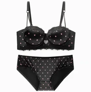 Cute Sweet Heart Lace Bra & Panty Set Sexy Push Up Side Support Anti Sag Soft Lingerie For Small Bust 32‑38AB Bra set