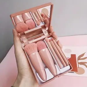 Kit completo de brochas cosméticas de función pequeña, 5 uds. Con estuche y espejo, juego de brochas de maquillaje de tamaño de viaje, Mini brochas de maquillaje
