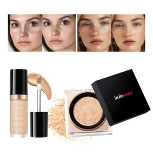 2-teiliges Gesichts-Make-up-Set mit Concealer und losem Abbindepulver, natürliches Gesicht, glattes, mattes Finish, Damenkosmetik, koreanisches Make-up