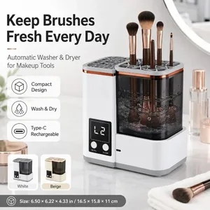 Máquina portátil de limpieza de brochas de maquillaje, lavadora secadora automática, 2 modos de lavado, 2 modos de secado al aire para brochas de belleza, uso doméstico y de viaje