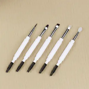 Brochas de maquillaje portátiles de doble punta, brochas de maquillaje de tamaño de viaje, sombra de ojos, pliegue de cejas, herramientas cosméticas esenciales con tapa