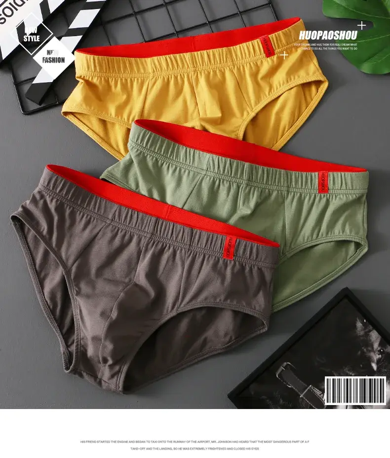 Solid Cotton Briefs Men's Convex Pouch Panties Youth Fasion Lingerie Low Rise Breathable Men's Comfortable Underwear Solid Color