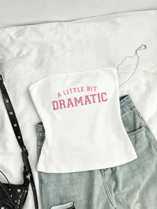 American Sweet Cool Style A LITTLE BIT DRAMATIC Letter Printed Tube Top Casual Y2K Women's 90s Clothes Shirt