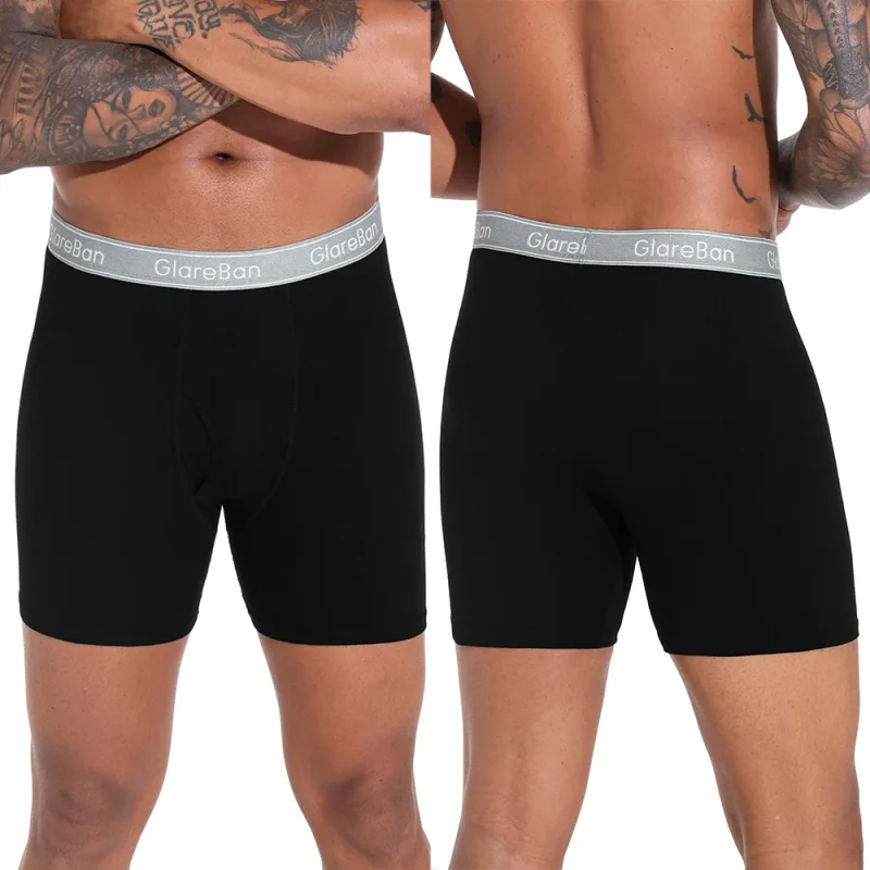 4pcs Black Long Leg 100% Cotton Boxer for Men New Underwear Male Brand Panties And Underpants For Homme Shorts Box Slip Briefs