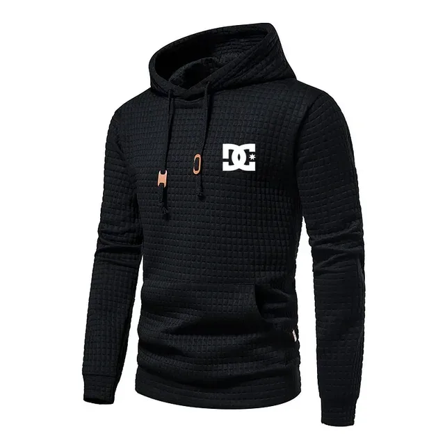 2025 New Spring and Autumn Europe Men DC Letters Printed Casual Large Pocket Hoodie Jumper Small Plaid Jacquard Plus Size