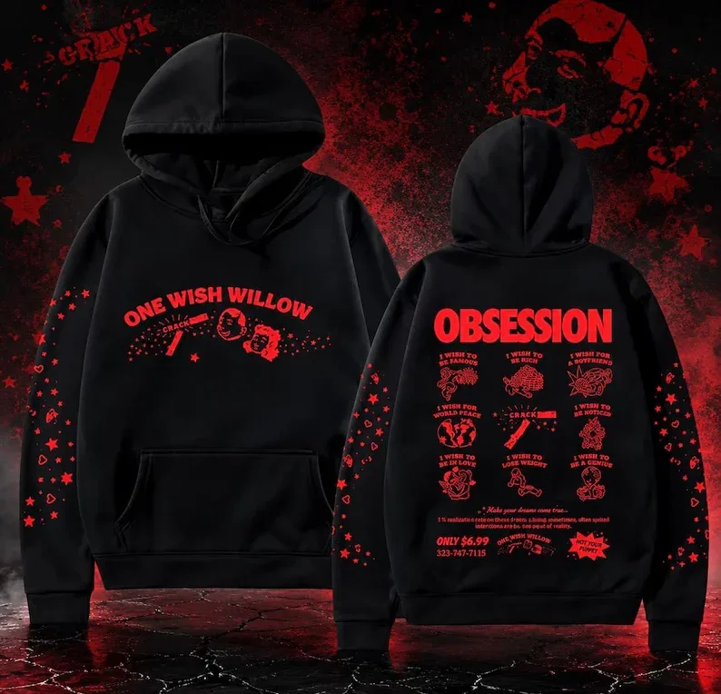 Obsession Movie 2026 Black Print Hoodie Gothic Horror Street Style Unisex Men's Daily Hoodie Movie Enthusiast Exclusive Hoodie