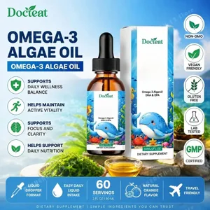 Docteat Oli d'algues Omega-3 a base de plantes DHA EPA Gotes líquides Salut del cervell infantil Vegana sense OMG Nutrició diària Taronja 60 porcions